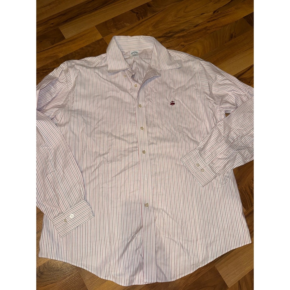 Brooks Brothers Button Down Shirt Mens XL Red White Stripe Slim Fit office work